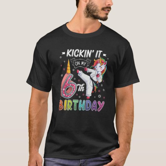 ユニコーン空手6誕生日6歳テコ Tシャツ (正面)