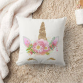 ユニコーン笑顔まばゆみピンクのバラ金ゴールド花スパー クッション (ブランケット)