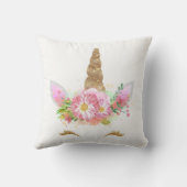 ユニコーン笑顔まばゆみピンクのバラ金ゴールド花スパー クッション (裏面)