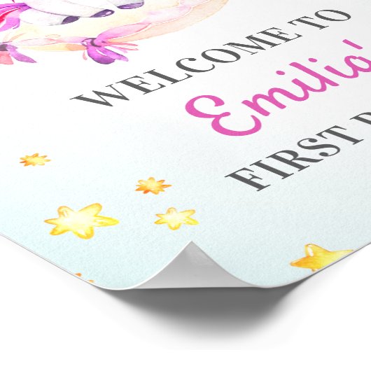 ユニコーン第1回第2回第3回女の子の誕生日パーティーへようこそ ポスター (角)