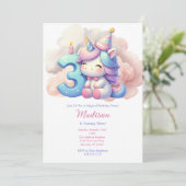 ユニコーン第3回ピンクブルーパープルガール誕生日 招待状 (スタンド正面)
