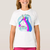 ユニコーン第5誕生日女子Tシャツ（ホットピンク） Tシャツ (正面)