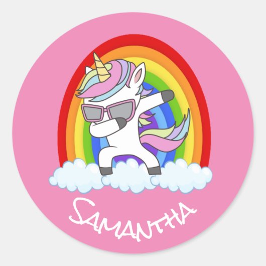 ユニコーン素晴らしパーティーピンククラシックラウンドステッカー ラウンドシール (正面)