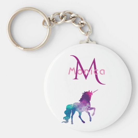 ユニコーン紫ピンクモノグラムの白 キーホルダー (正面)