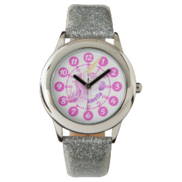 ユニコーン紫色のピンクアートキッズ簡単読時計 腕時計