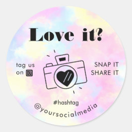 ユニコーン絞り染めラブスナップラベル共有ソーシャルメディア ラウンドシール