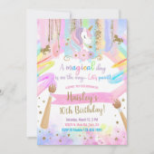 ユニコーン絵を描アートの女の子の誕生日の招待。 招待状 (正面)