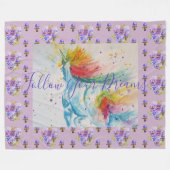 ユニコーン絵を描ズドリームパープルアートフリースブランケット フリースブランケット (正面(横))