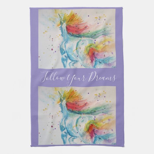 ユニコーン絵画水彩夢 キッチンタオル (縦)