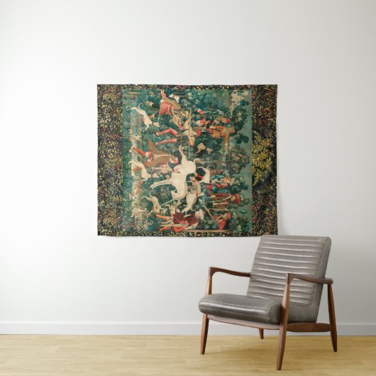 ユニコーン自身を防衛、他の動物の緑 タペストリー (インサイチュ(横))