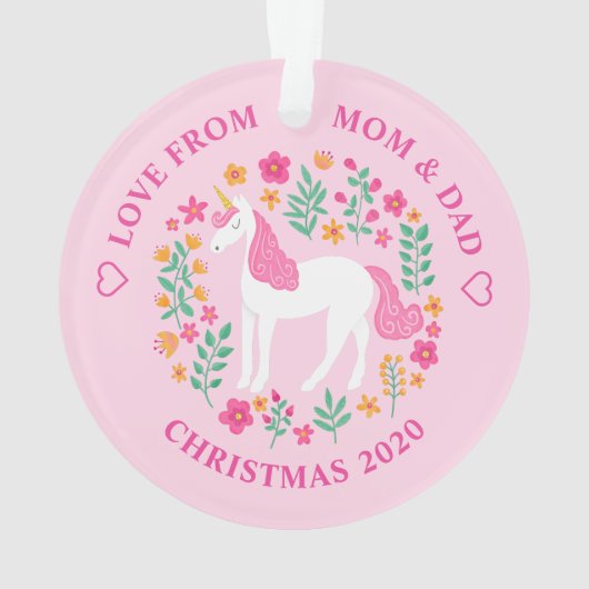 ユニコーン花かわいいピンクの娘 オーナメント (裏面)