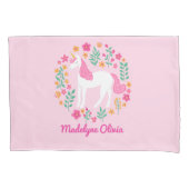 ユニコーン花グリッターピンクパーソナライズされた名 枕カバー (正面)