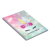 ユニコーン花模様とハート |モノグラムの | ノートブック (右側)