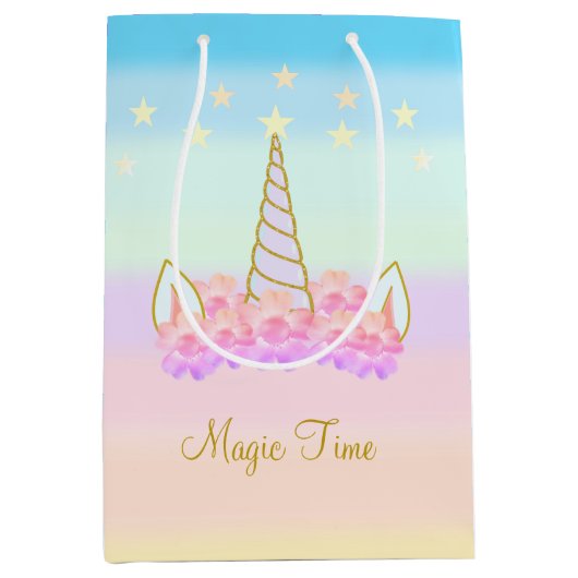 ユニコーン花&星 ミディアムペーパーバッグ (正面)