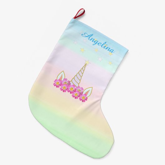 ユニコーン花&星 ラージクリスマスストッキング (正面 (吊り時))