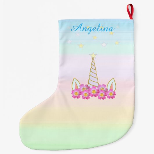 ユニコーン花&星 ラージクリスマスストッキング (裏面)