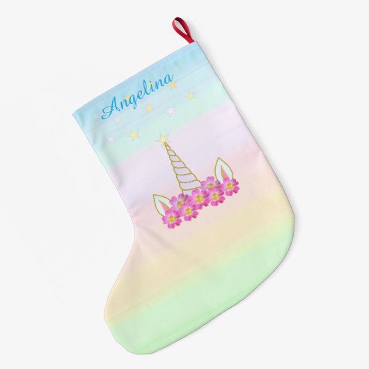 ユニコーン花&星 ラージクリスマスストッキング (裏面 (吊り時))