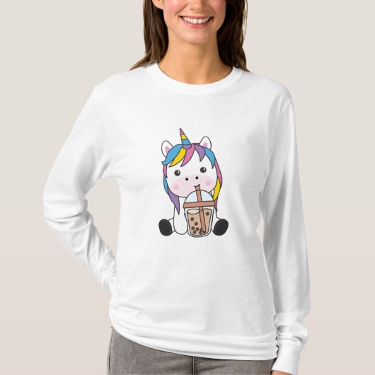 ユニコーン茶ユニコーンかわいい動物の少女たち Tシャツ (正面)