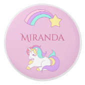 ユニコーン虹のピンクの名前の女の子 セラミックノブ (正面)