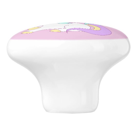 ユニコーン虹のピンクの名前の女の子 セラミックノブ (側面)