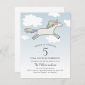 ユニコーン虹の手描き可愛い5誕生日 インビテーションポストカード (正面/裏面)