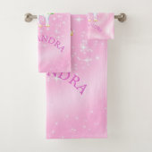 ユニコーン虹の星魔法のピンクかわいいカスタマイズ バスタオルセット (インサイチュ)