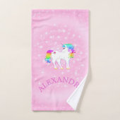ユニコーン虹の星魔法のピンクかわいいカスタマイズ バスタオルセット (ハンドタオル)