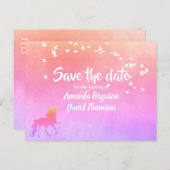ユニコーン虹の色の日付を結婚保存 案内ポストカード (正面/裏面)