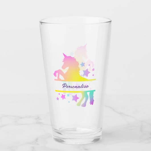 ユニコーン虹の色の星パーソナライズされた タンブラーグラス (正面)