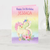 ユニコーン虹の色3rd誕生日の名前 カード (正面)