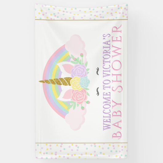 ユニコーン虹の赤ちゃんシャワーのバナー 横断幕 (縦)