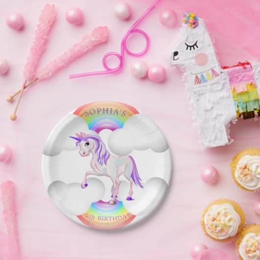 ユニコーン虹の魔法のかわいい誕生日 ペーパープレート (パーティー)