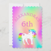 ユニコーン虹の魔法のカラフルかわいい誕生日 招待状 (正面)