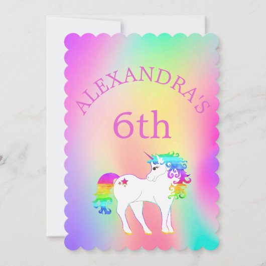 ユニコーン虹の魔法のカラフルかわいい誕生日 招待状 (正面)