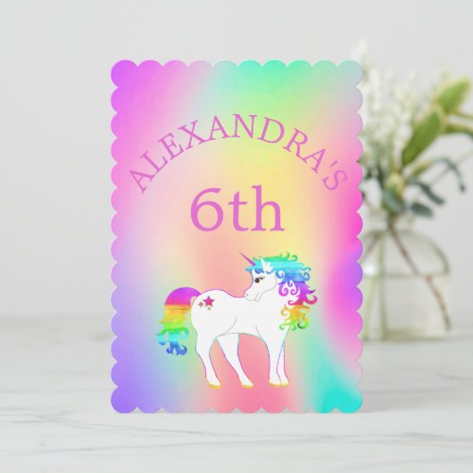 ユニコーン虹の魔法のカラフルかわいい誕生日 招待状 (スタンド正面)