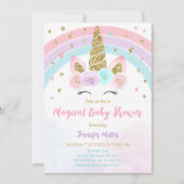 ユニコーン虹の魔法のベビーシャワー 招待状 (正面)