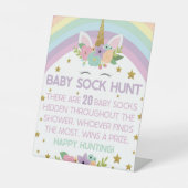 ユニコーン虹ベビー靴下狩りベビーシャワーゲーム 台座サイン (正面)