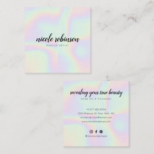 ユニコーン虹ホログラフィモダンーのメイクアップアーティスト スクエア名刺 (正面/裏面)