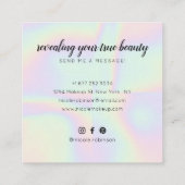 ユニコーン虹ホログラフィモダンーのメイクアップアーティスト スクエア名刺 (裏面)