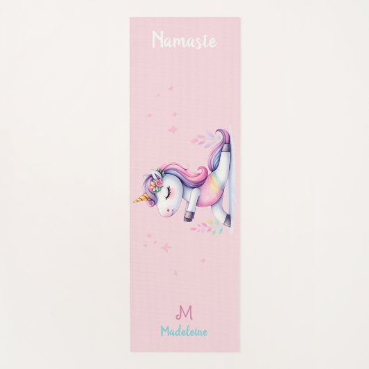 ユニコーン虹ヨガポーズカワイエムネームおもしろいモノグラム ヨガマット (正面)