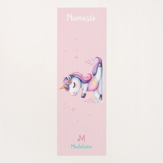 ユニコーン虹ヨガポーズカワイエムネームおもしろいモノグラム ヨガマット (裏面)