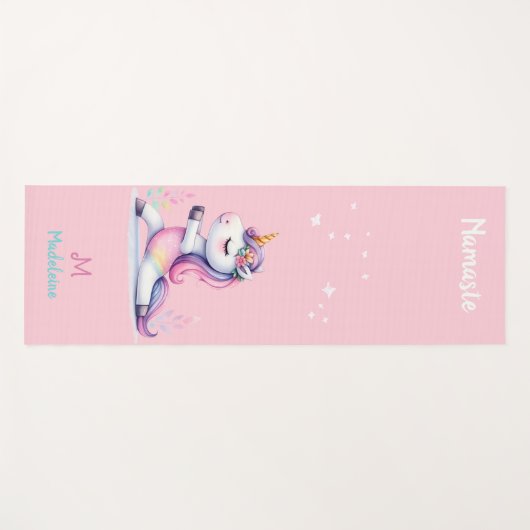 ユニコーン虹ヨガポーズキュートピンク名物モノグラム ヨガマット (正面(横))