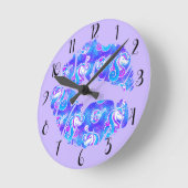 ユニコーン虹色の紫色のフォイル金属キス唇 ラウンド壁時計 (傾斜)