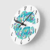 ユニコーン虹色ティール(緑がかった色)フォイルメタルキス唇 ラウンド壁時計 (傾斜)