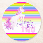 ユニコーン虹2nd誕生日パーティーコースター ラウンドペーパーコースター (正面)