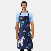 ユニコーン虹：かわいい漫画シームレス エプロン (着用した状態)