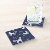 ユニコーン虹：かわいい漫画シームレス ガラスコースター (アングル)