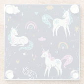 ユニコーン虹：かわいい漫画シームレス ガラスコースター (裏面)