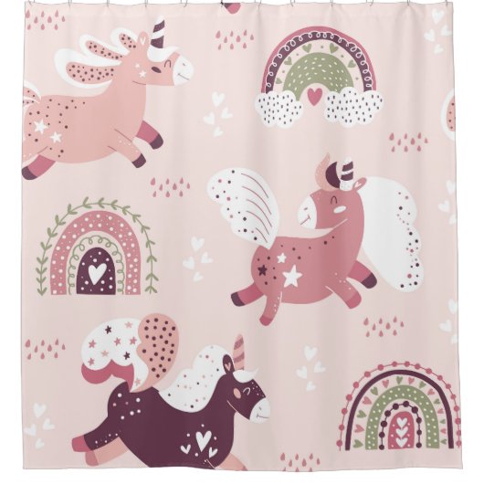 ユニコーン虹：パステル魔法背景。 シャワーカーテン (正面)