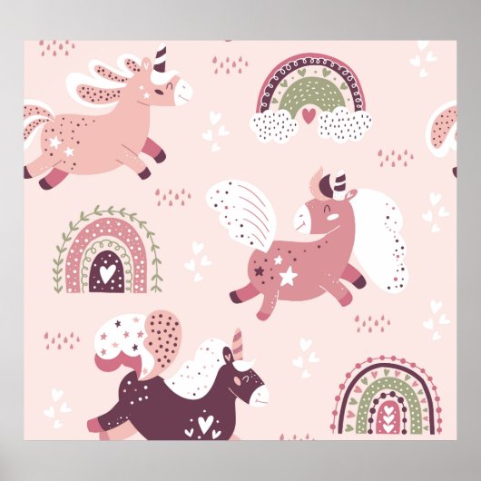 ユニコーン虹：パステル魔法背景。 ポスター (正面)